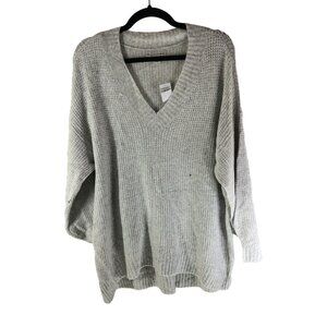 American Eagle Womens V-Neck Knit Sweater Oversized Tunic Gray Size M